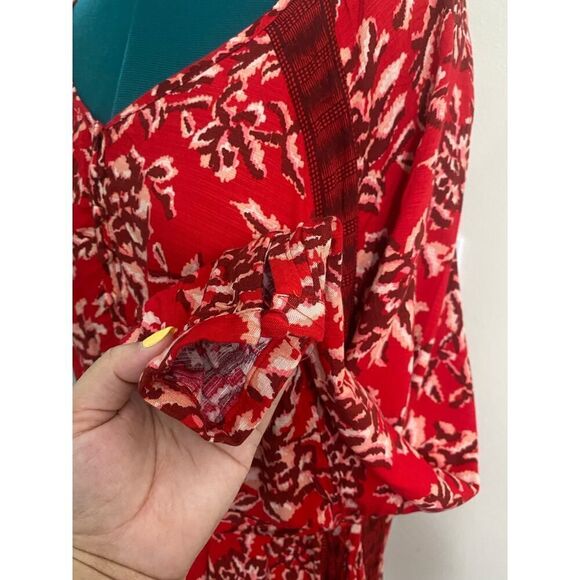 Knox Rose Boho Long Sleeve Maxi Dress Red Floral Flowy Western Versatile Size 1X - Picture 7 of 11